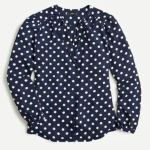 J Crew Long-sleeve drapey scalloped top polka dot